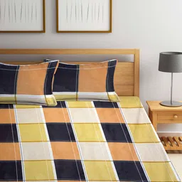 Arrabi Yellow & Cream Geometric 300 TC Super King Size Fitted Bedsheet & 2 Pillow Covers image 5