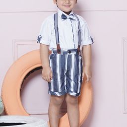 Aj DEZInES Boys Striped Shirt with Shorts & Cap Suspenders Clothing Set-picture-9