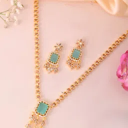 VOJ Gold Plated American Diamond Studded Jewellery Set image 2