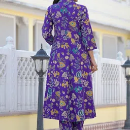Stylum Voilet Floral Printed Shirt Collar Empire A Line Kurta with Trouser image 5
