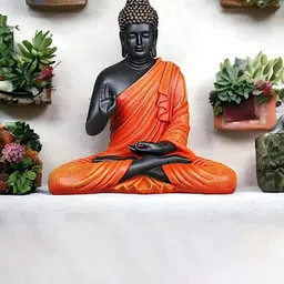 GW CREATIONS Orange & Black Marble Large Size Meditating Buddha Idol Showpiece-image-92