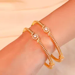 Zavya Women Gold-Plated Set of 2 Stone Studded Sterling Silver Bangles image 2