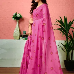 Sangria Floral Printed Ready To Wear Saree With Unstitched Blouse image 2