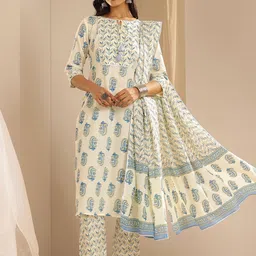 Libas Floral Printed Tie-Up Neck Gotta Patti Kurta With Trousers & Dupatta image 3