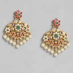 Peora Gold-Toned South Indian Traditional Style Necklace Earring Jewellery Set image 5