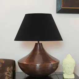 THE LIGHT STORE Copper-Toned & Black Self Design Bedside Table Lamp with Shade image 2