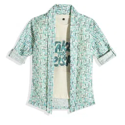 CHARCHIT Boys Printed Lapel Shrug With T-shirt-image-51