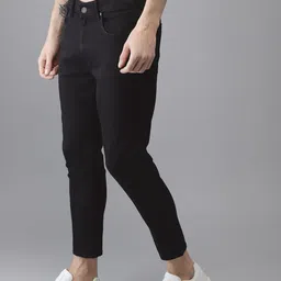 Moda Rapido Men Black Slim Tapered Fit Mid-Rise Clean Look Stretchable Cropped Jeans image 3