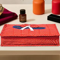 Kuber Industries Bow Dot Red Cotton Large Jewellery Pouch for Storage & 6 Compartments image 3
