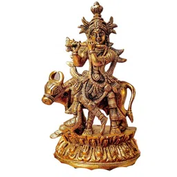 The Advitya Lord Krishna With Cow Brass Religious Idol image 4