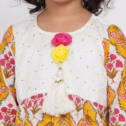 Little Bansi Girls Yellow Ethnic Motifs Printed Cotton Pleated Kurta Sharara With Dupatta image 4