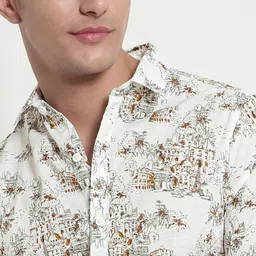 Beyoung Conversational Printed Spread Collar Twill Cotton Casual Shirt image 5