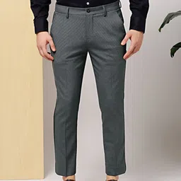 INVICTUS Men Charcoal Grey Slim Fit Self Design Formal Trousers image 3