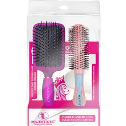 MAJESTIQUE 2-Pcs Paddle & Round Hair Brush Set For Blow Drying & Styling image 2