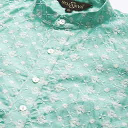 SOJANYA Men Blue & White Ethnic Motifs Embroidered Thread Work Kurta image 5