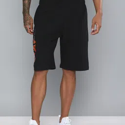 HRX by Hrithik Roshan Men Black & Orange Typography Printed Shorts image 2