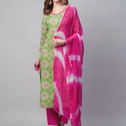 KALINI Ethnic Motifs Printed Thread Work Straight Kurta With Trousers & Dupatta-picture-13