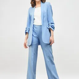 SALT ATTIRE Open Front Ruched Sleeves Comfort-Fit Casual Blazer-picture-17