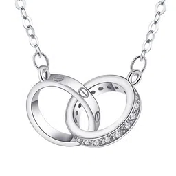 MYKI Silver-Plated Interlock CZ Stone Studded Pendant Chain image 5