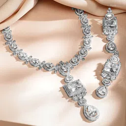 Rubans Rhodium-Plated White Cubic Zirconia Studded Statement Luxe Jewellery Set image 3