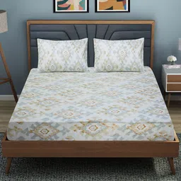 Aura Ethnic Motifs Printed 144 TC Fitted Queen Bedsheet 2 Pillow Covers image 2