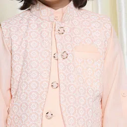 Aj DEZInES Boys Mandarin Collar Pure Cotton Kurta With Trousers & Nehru Jacket image 5