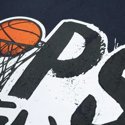 NBA Men Navy Blue & Black Hoops For Breakfast Printed Pure Cotton Basketball T-shirt image 4