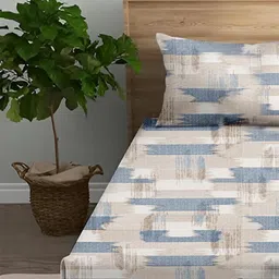 Trance Home Linen Echo Blue Printed Cotton 180 TC Fitted Single Bedsheet Set 1.83 x 76 cm image 5