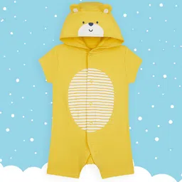 mothercare Infant Boys Yellow & White Striped Pure Cotton Hooded Rompers-picture-31