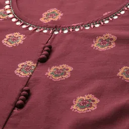 Indo Era Floral Printed Pure Cotton Kurta with Trousers & Dupatta image 4