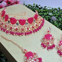 VATSALYA creation Alloy Gold- plated Purple Jewellery Set image 2
