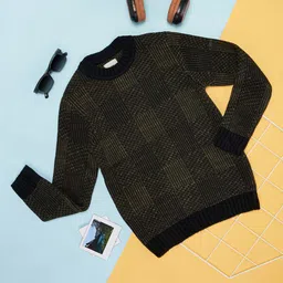 Pantaloons Junior Boys Olive Green & Black Checked Pullover-picture-10