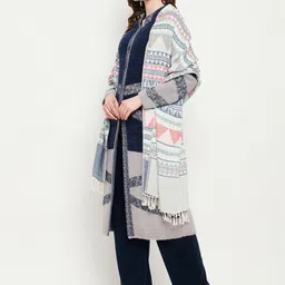 Zigo Women Self Design Stand Collar Wool Overcoat image 2