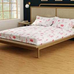 URBAN SPACE White & Pink Printed 200 TC Cotton Single Bedsheet With 1 Pillow Cover image 3