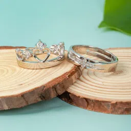 Arendelle Set Of 2 Silver-Plated White Stone-Studded Couple Finger Ring-picture-44
