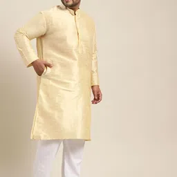SOJANYA PLUS Size Men Golden Solid Kurta image 2