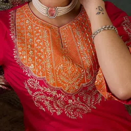 Indo Era Embroidered Round Neck Top With Trousers Co-Ords image 4