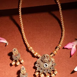 ADIVA 18K Gold-Plated Lord Ganesha Kundan Stone with Pearl & Beaded Jewellery Set image 3