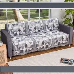 Kuber Industries White & Grey Set Of 2 Geometric Printed 3-Seater Sofa Covers image 3