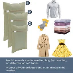 Aura 12-Pcs Beige Printed Reusable Laundry Bags With Zip image 3