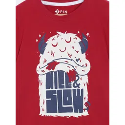 3PIN Boys Maroon Printed Round Neck Pure Cotton T-shirt image 3