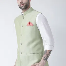KISAH Men Green Woven Design Nehru Jacket image 2