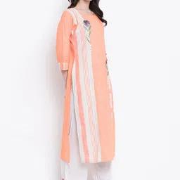 Kvsfab Women Peach-Coloured Embroidered Straight Kurta image 3
