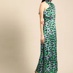 DODO & MOA Abstract Print Puff Sleeve Satin Maxi Dress image 3