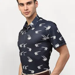 JAINISH Men Navy Blue & White Regular Fit Printed Formal Shirt image 2