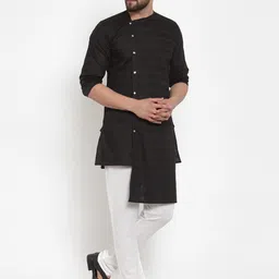 KLOTTHE Men Black Striped Straight Kurta image 3