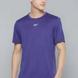 Reebok Men Violet Melange Self-Design Training T-shirt image 3