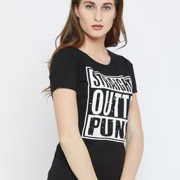 PUNK Women Black Printed Round Neck T-shirt image 4
