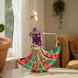 Golden Peacock Beautiful Multi-Colour Hand-Painted & Handcrafted Metal Musician Lady Showpiece-image-38