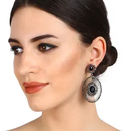 Mali Fionna Gold-Toned & Black Oval Drop Earrings-picture-16